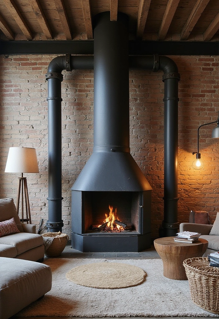16 Ingenious Small Space Chimney Designs That Maximize Style (You’ll Be Amazed by #10!) - 13. Industrial Chic with Pipes