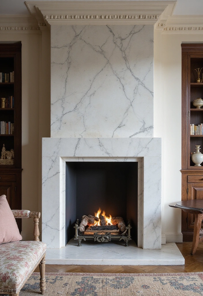 16 Ingenious Small Space Chimney Designs That Maximize Style (You’ll Be Amazed by #10!) - 14. Elegant Marble Finish