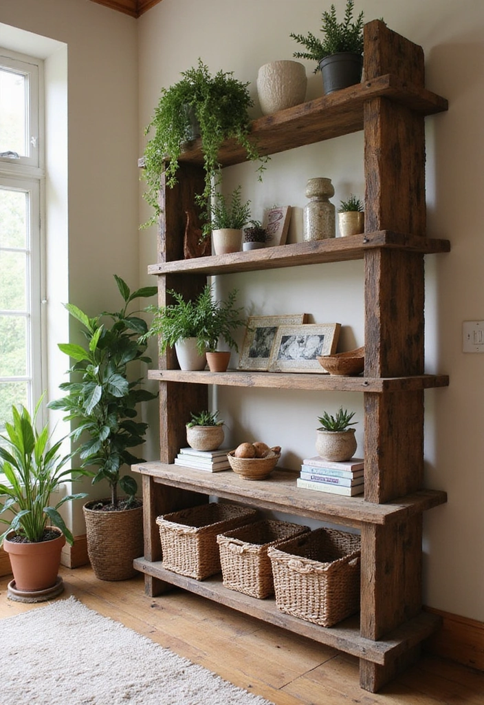 16 Rustic Wall Decor Ideas That Bring the Outdoors In (You'll Love #9!) - 10. Rustic Shelving Units