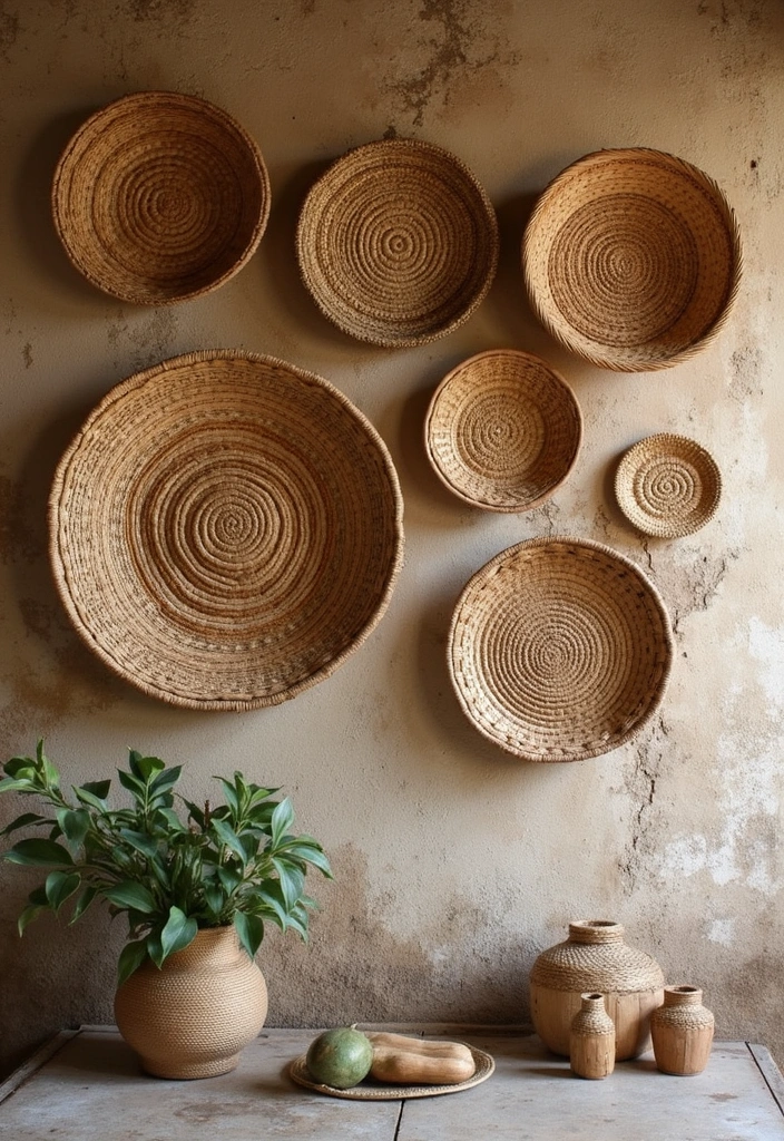 16 Rustic Wall Decor Ideas That Bring the Outdoors In (You'll Love #9!) - 13. Woven Wall Baskets