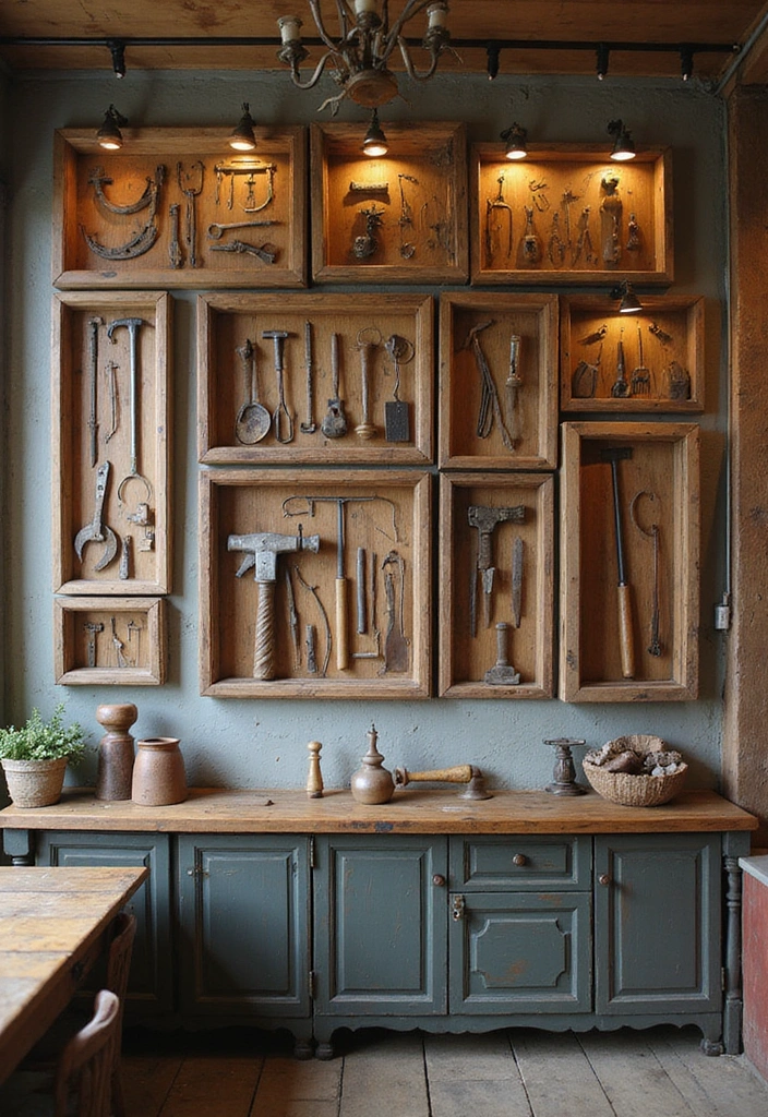16 Rustic Wall Decor Ideas That Bring the Outdoors In (You'll Love #9!) - 16. Displayed Vintage Tools
