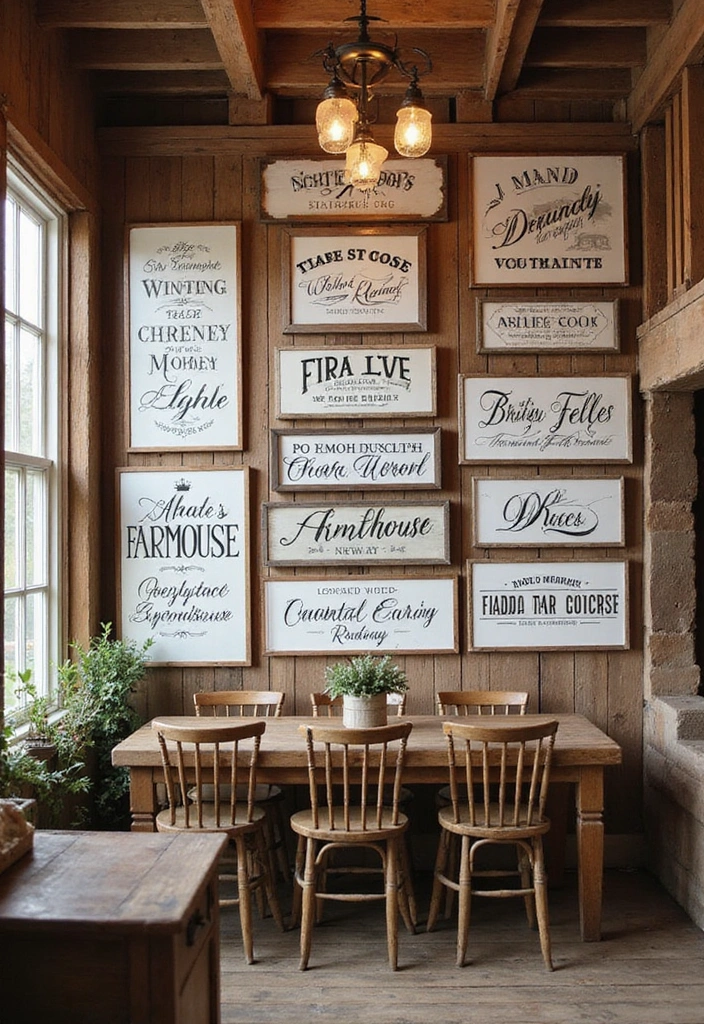 16 Rustic Wall Decor Ideas That Bring the Outdoors In (You'll Love #9!) - 7. Vintage Farmhouse Signage