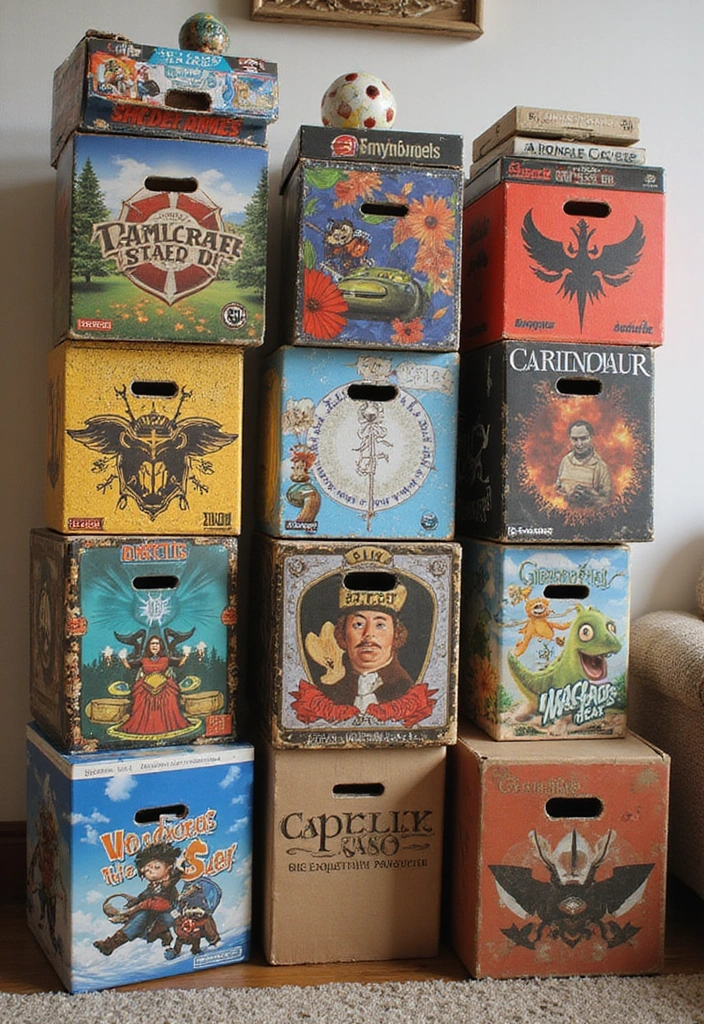 17 DIY Game Room Projects That Are Fun, Easy, and Affordable (You Can’t Miss #5!) - 13. DIY Cardboard Game Storage
