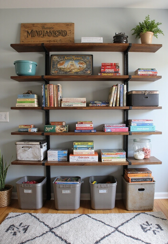 17 DIY Game Room Projects That Are Fun, Easy, and Affordable (You Can’t Miss #5!) - 2. DIY Shelving for Games and Decor
