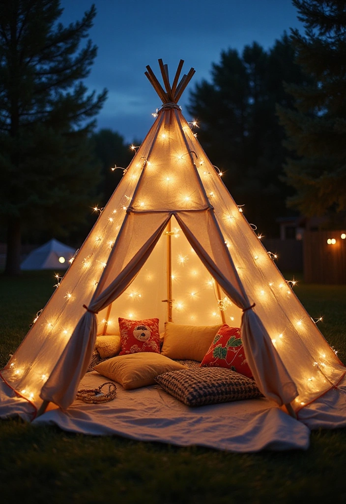 17 Outdoor Kids Tent Decor Ideas That'll Turn Your Backyard into a Wonderland! - 1. Fairy Light Wonderland