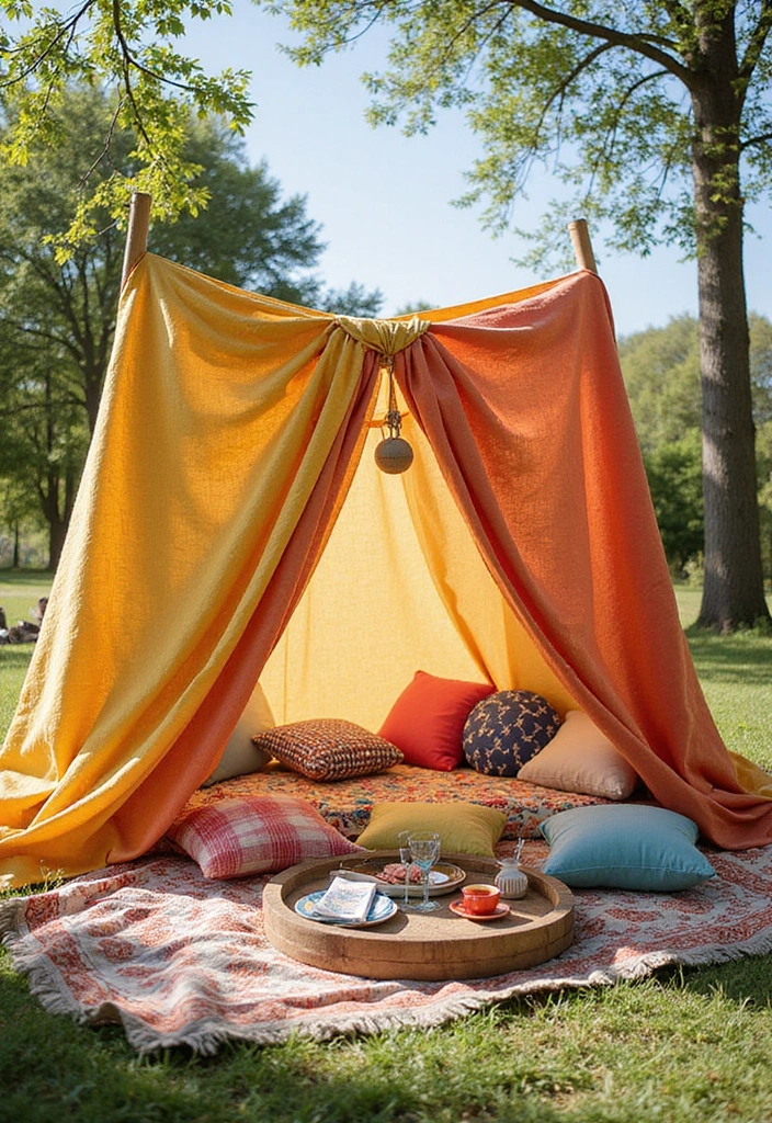 17 Outdoor Kids Tent Decor Ideas That'll Turn Your Backyard into a Wonderland! - 2. Colorful Fabric Canopy