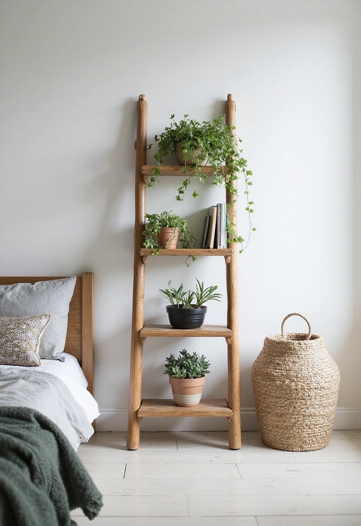 21 Minimalist Shelf Ideas That Prove Less is More in Your Bedroom! - 15. Decorative Ladder Shelving