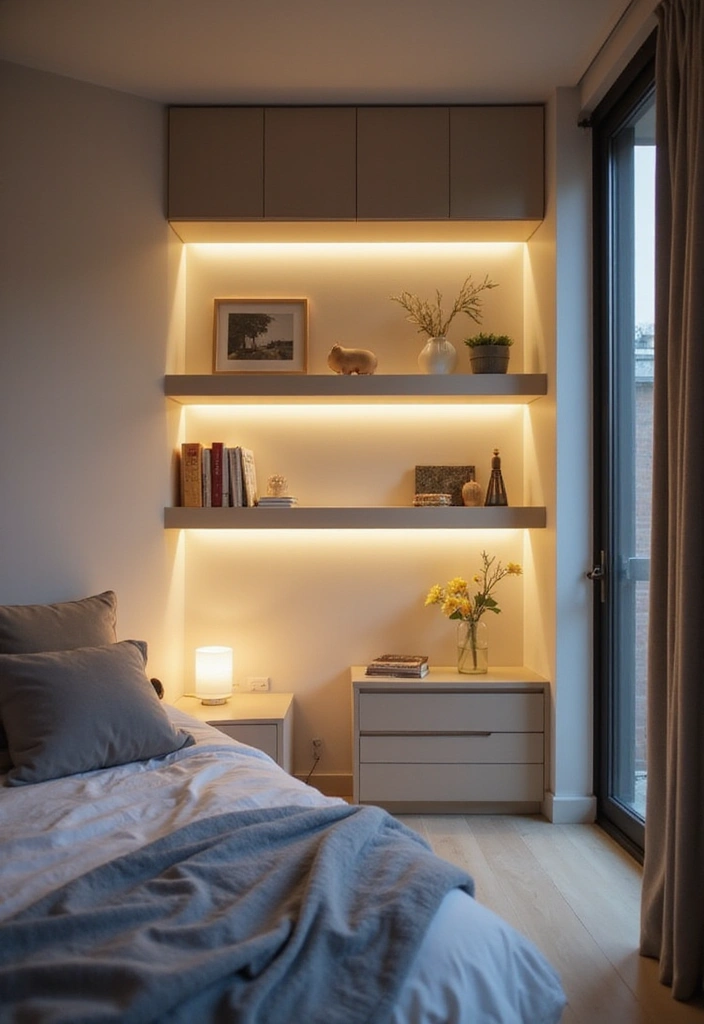 21 Minimalist Shelf Ideas That Prove Less is More in Your Bedroom! - 19. Lighted Shelves