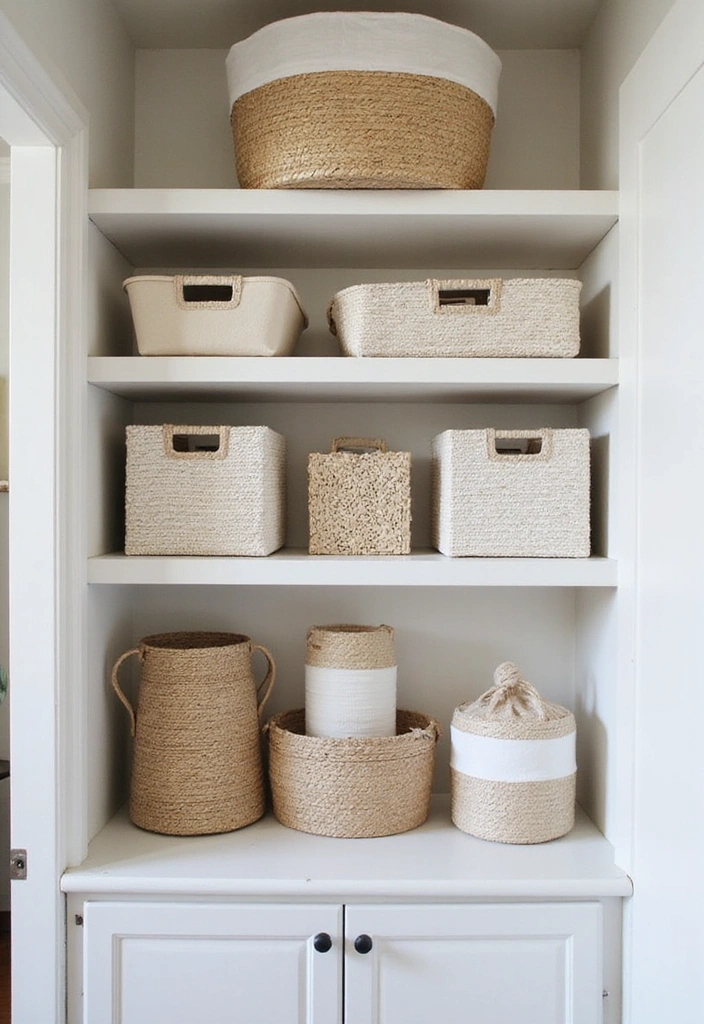 21 Minimalist Shelf Ideas That Prove Less is More in Your Bedroom! - 7. Organized Baskets on Shelves