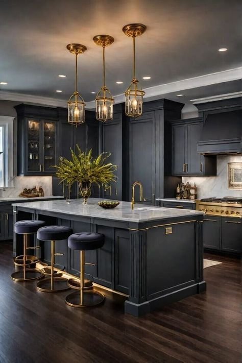 12 Kitchen Makeovers on a Budget That’ll Leave You Speechless! - Dramatic Flair: Dark Cabinets with Gold Accents