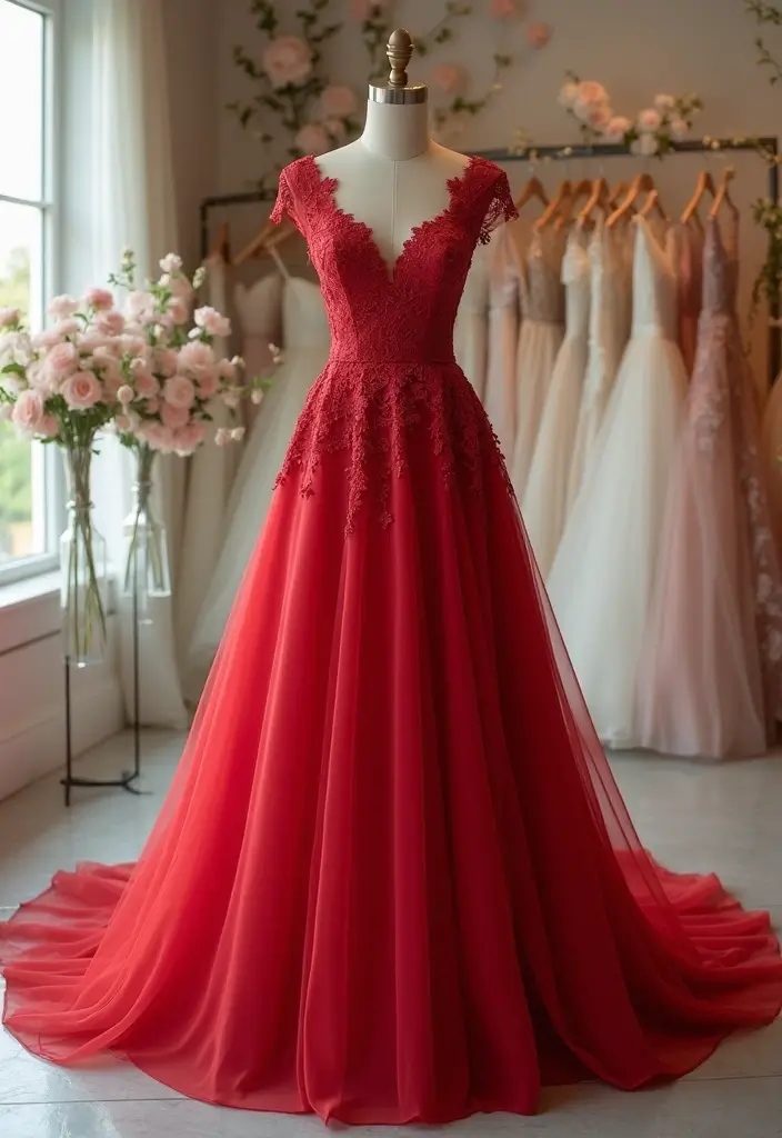 18 Bold Red Wedding Gowns That Will Turn Heads on Your Big Day! - 1. Classic A-Line Beauty