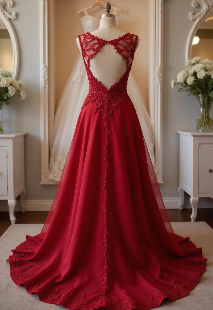 18 Bold Red Wedding Gowns That Will Turn Heads on Your Big Day! - 15. Intricate Back Designs