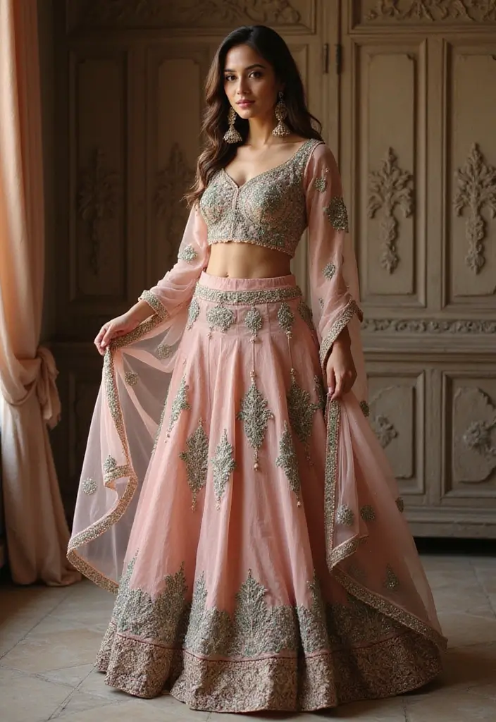 21 Pastel Lehenga Styles with Stunning Contrast Colors to Inspire Your Wedding Wardrobe! - 12. Dusty Pink and Emerald Green