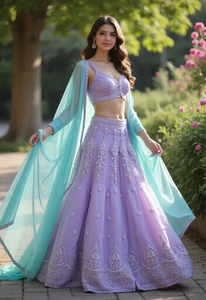 21 Pastel Lehenga Styles with Stunning Contrast Colors to Inspire Your Wedding Wardrobe! - 14. Lilac and Aqua
