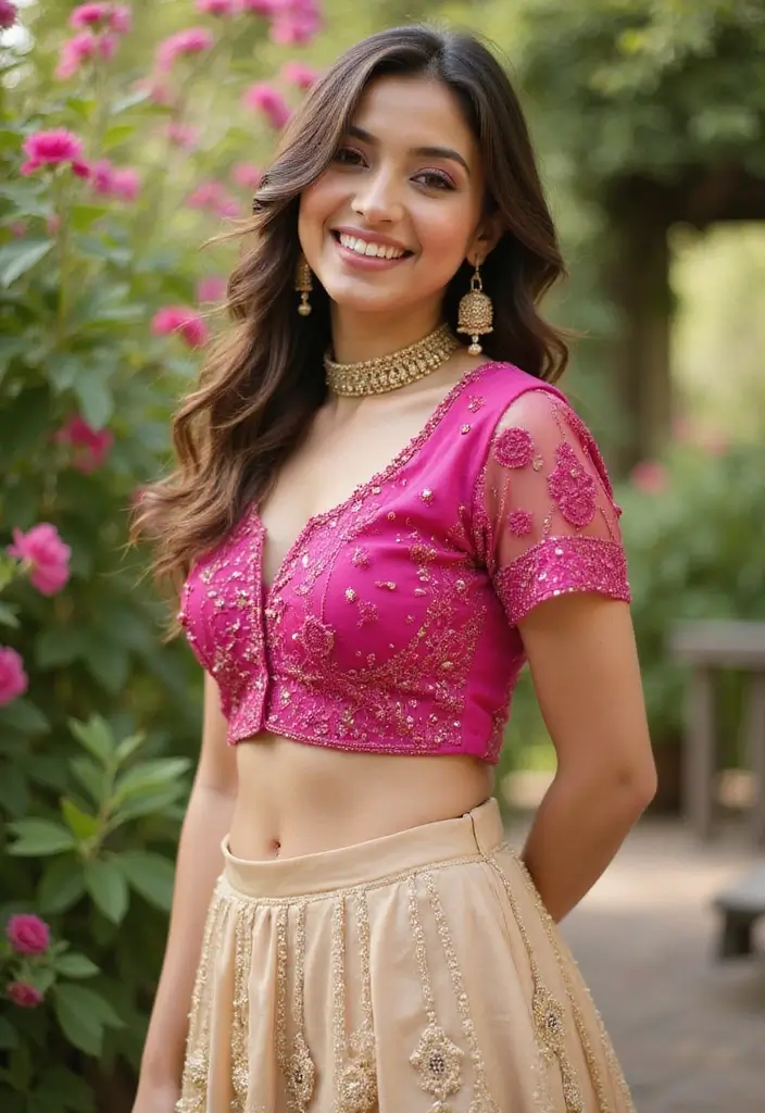 21 Pastel Lehenga Styles with Stunning Contrast Colors to Inspire Your Wedding Wardrobe! - 17. Soft Beige and Fuchsia