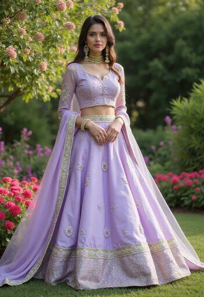21 Pastel Lehenga Styles with Stunning Contrast Colors to Inspire Your Wedding Wardrobe! - 7. Pastel Purple and Bright Green