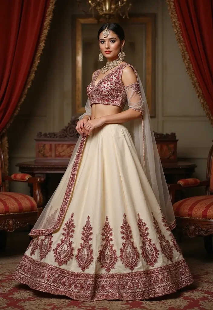21 Pastel Lehenga Styles with Stunning Contrast Colors to Inspire Your Wedding Wardrobe! - 8. Cream and Burgundy