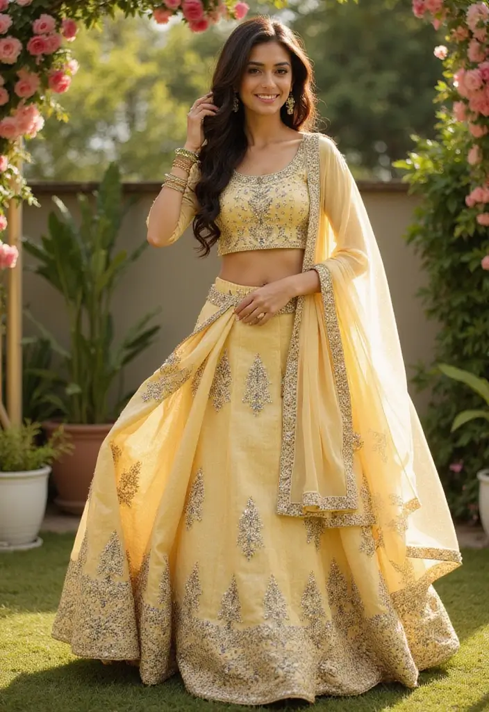 21 Pastel Lehenga Styles with Stunning Contrast Colors to Inspire Your Wedding Wardrobe! - 9. Light Yellow and Indigo