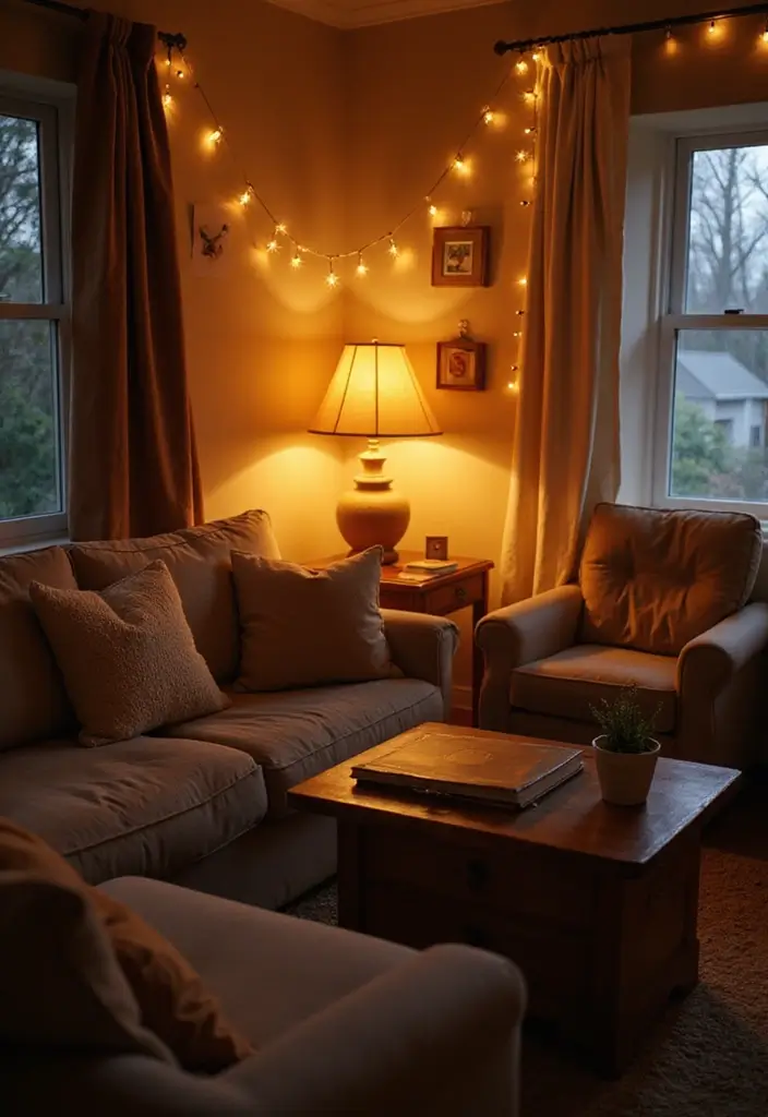 25 Cozy Living Room Ideas That'll Make You Want to Curl Up with a Book! (Don't Miss #9!) - 2. Warm Lighting for a Cozy Ambiance