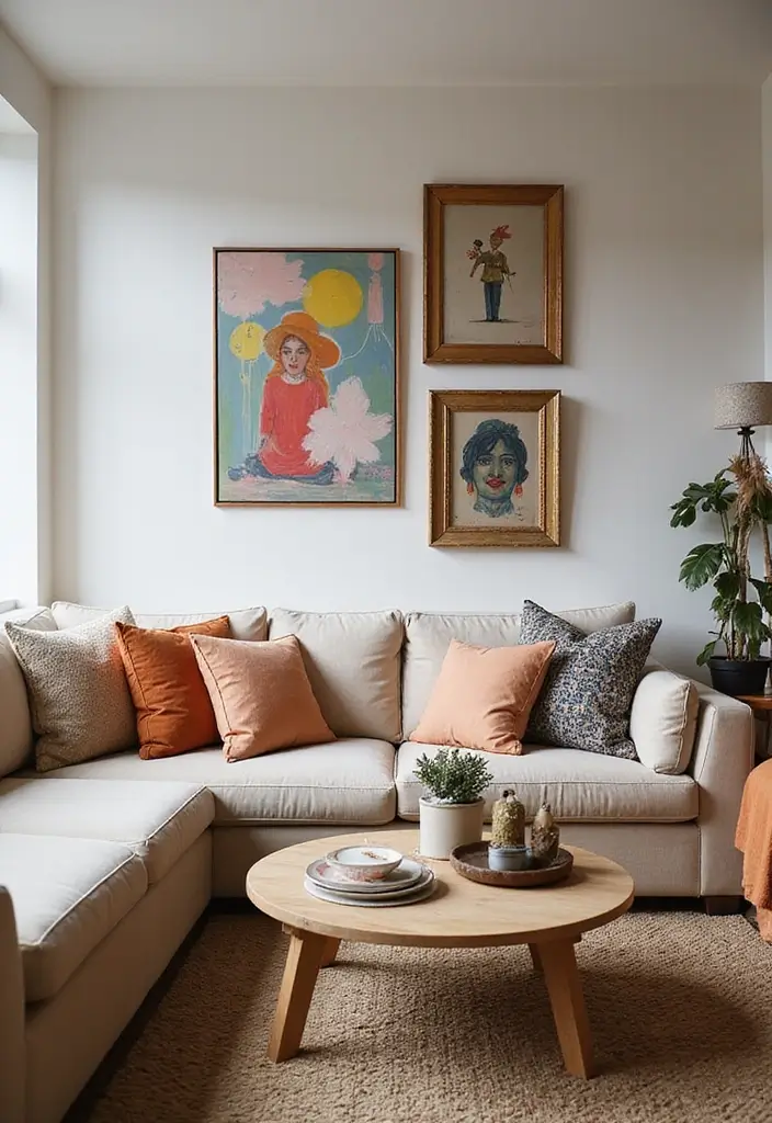 25 Cozy Living Room Ideas That'll Make You Want to Curl Up with a Book! (Don't Miss #9!) - 7. Artsy Decor to Elevate the Space