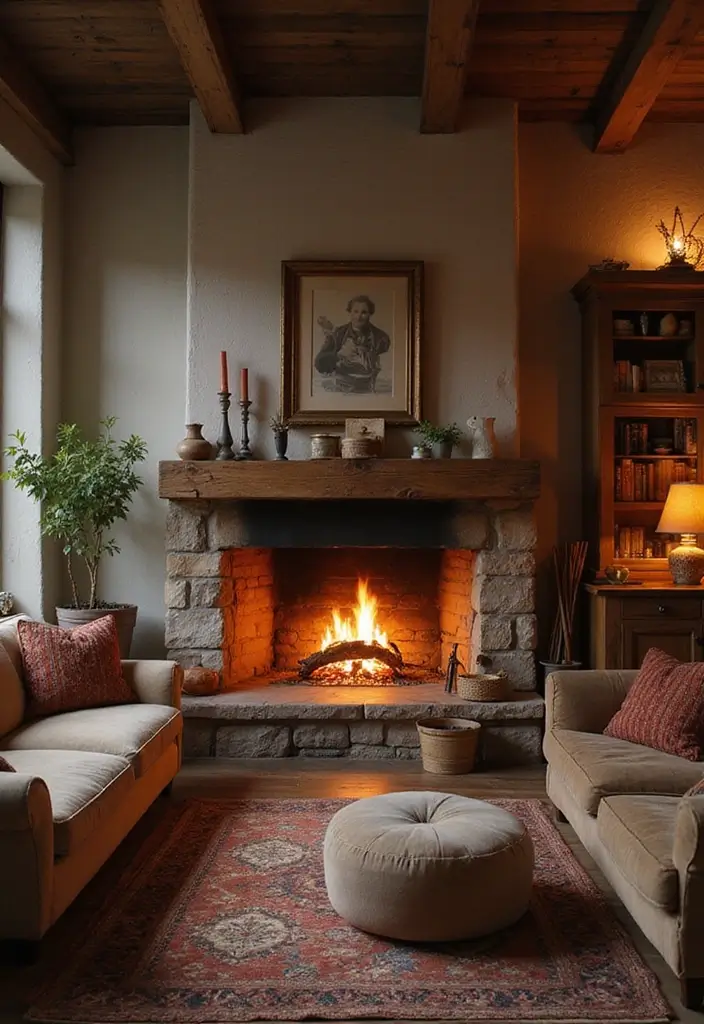 25 Cozy Living Room Ideas That'll Make You Want to Curl Up with a Book! (Don't Miss #9!) - 9. Cozy Fireplace for Warmth